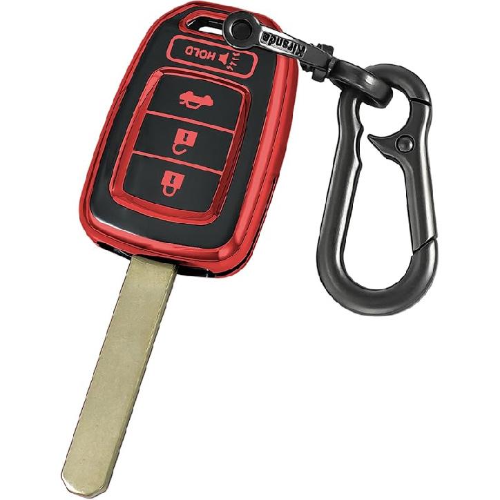 Key fob Cover case Compatible with Honda Accord Civic CR-V LX Remote Key Vehicle Accessories 4-Buttons Soft TPU Protection Key Shell/Skin(red)