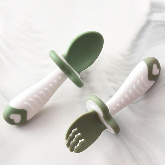 2 шт./компл., ложка, вилка, круглая головка, дизайн, противоскользящий пищевой материал, детский набор ложек и вилок для домашнего использования