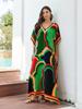 2024 Summer Bohemian Green Printed Plus Size Kaftan Sexy Beach Cover-ups For Women Cozy V Neck Short Sleeve House Dress Loose Robe Q1594