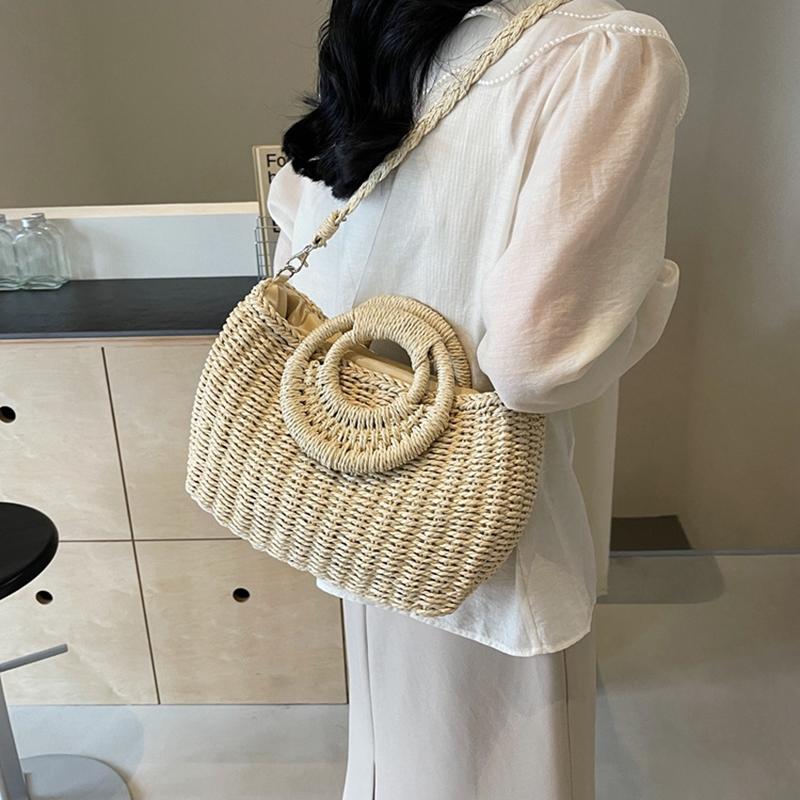 Соломенные сумки через плечо для женщин, летняя повседневная плетеная сумка через плечо, дорожная корзина, пляжная сумка, женский кошелек и сумки из ротанга