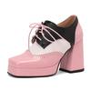 Fashion Red British Women Mixed Color Derbies Women High Thick Heels Pink Silver Oxfords Party Shoes Lace-up Square Toe Platform Brogues