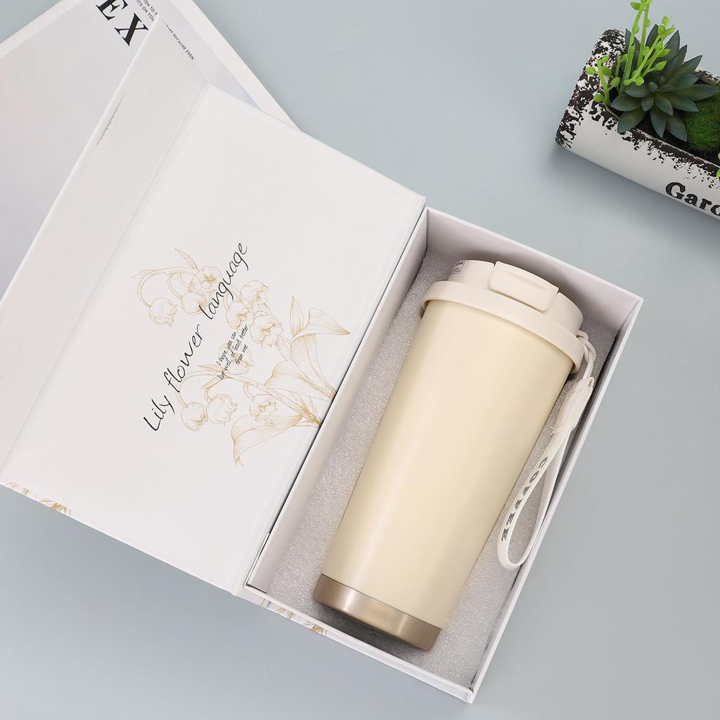 Spot hot sale Lily of the Valley coffee cup stainless steel thermos cup high value double drink straw cup logo
