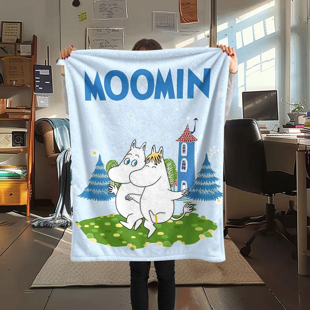 Moomin Printed Flannel Blanket, soft throw for bedroom sofa, washable, fan merchandise, great gift.