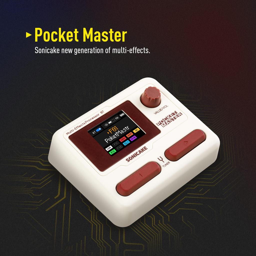 SONICAKE Pocket Master Portable Pedal with Amp IR Cabinet Stereo OTG USB Audio Rechargeable Multi-Effects 100+ Built-in Guitar/Bass/Sound Effects,