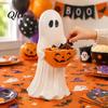 Holiday Party Buffet Tableware Resin Ghost Statue with Pumpkin Candy Bowl, Cute Figurine, Trick Spooky Season Entryway Accents or Treat Holder