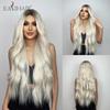 Super Long Wavy Lace Front Synthetic Wigs Platinum Blonde Ombre Natural Lace Frontal Wig for Women Heat Resistant Cosplay Wig