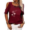 Women Fashion Off Shoulder T-shirt Ladies Casual Round Neck Floral Print Top Summer Short Sleeve Tee Shirt