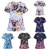 Women's Fashion Burst Printed Short Sleeve V-Neck Pocket  Comfortable Caregiver Tops