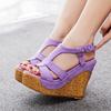12 Cm Wood Grain Heel Heel Fish Mouth Sandals Large Size Heel Water Table Hollow Sandals Women's Quality Sandals