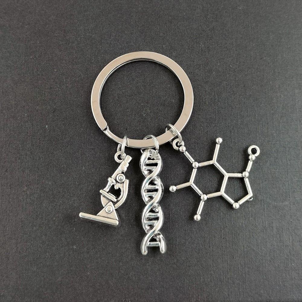 3PCS Polished Finish Molecule Key Chain DNA Helix Shape Biology Key Chain Student Gift