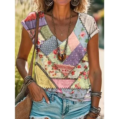 Новые футболки в этническом стиле с принтом в виде птиц и бабочек в стиле ретро, женские футболки с V-образным вырезом и коротким рукавом, футболки Harajuku Y2k, топы, женская одежда