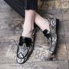 Brand Men's Comfortable Pointed Banquet Leather Shoes Korean Version Men Spring Snake Skin Pattern Casual Leather Shoes