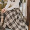 Mori Girl, осенне-зимняя женская элегантная юбка с высокой талией, винтажная клетчатая теплая шерстяная юбка, шерстяные шикарные розовые, синие, цвета хаки, женские юбки