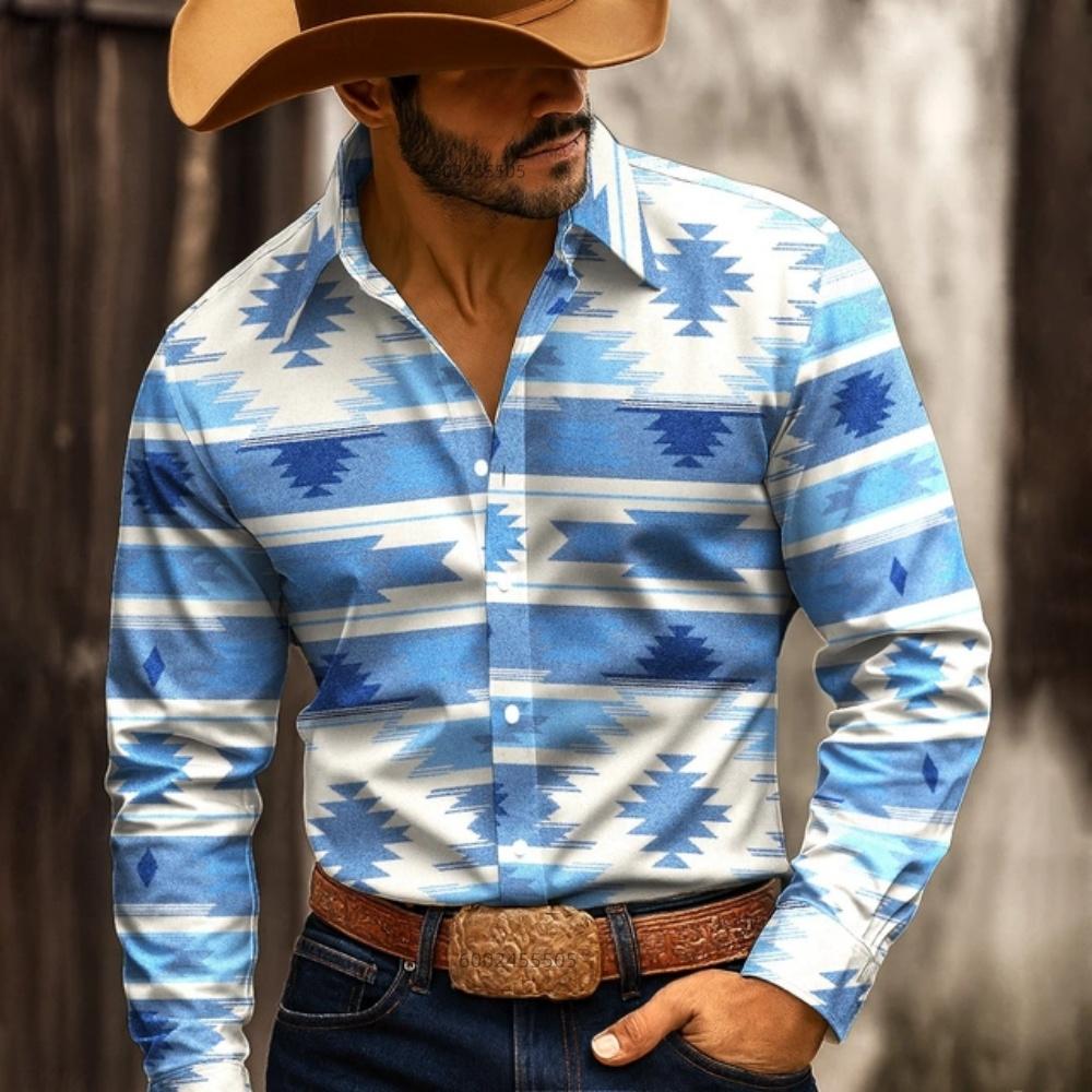 New Men's Shirt 3D HD Printing Western Cowboy Style Men's Top Fashion Casual Design High Quality Comfortable Fabric XS-6XL Size