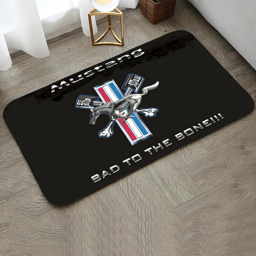 M-Mustang Car Logo Printed Floor Mat Home Bedroom Kitchen Non-slip Floor Rug, Absorbent Anti-fouling Door Mats