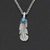 S925 Sterling Silver Jewelry Retro Thai Silver Men and Women Handmade Blue Turquoise Thick Eagle Feather Pendant