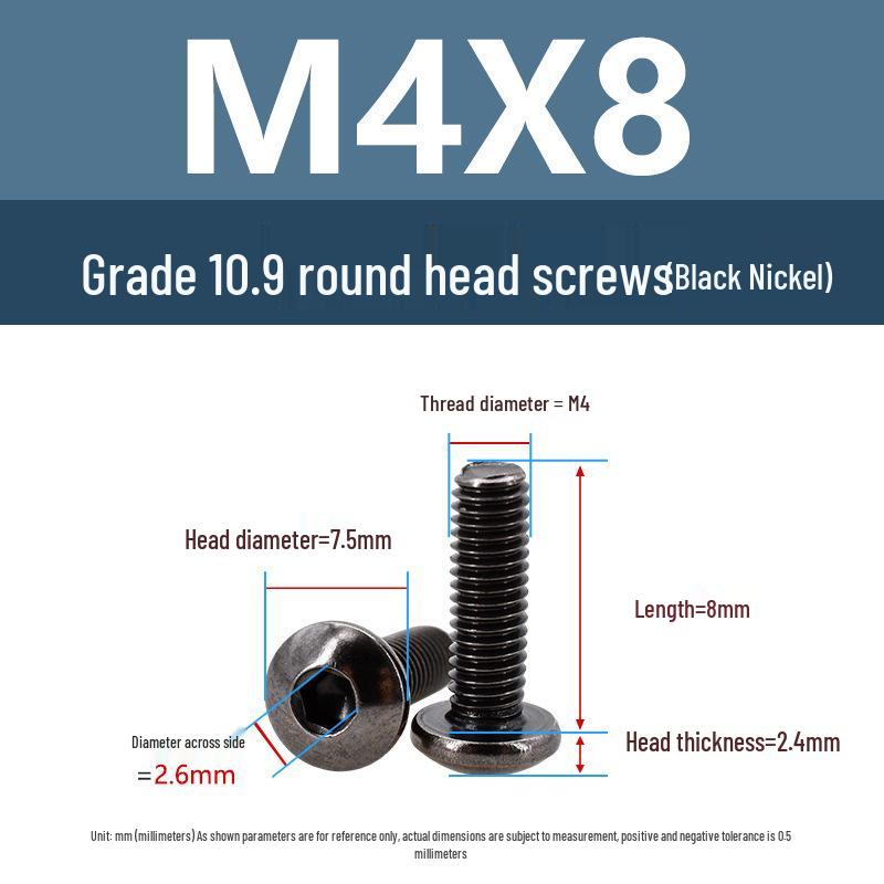 Yigu High-Strength Black Nickel Hex Socket Pan Head Machine Screw M3/M4