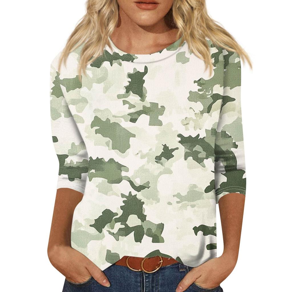 Женская модная повседневная свободная футболка с круглым вырезом и рукавами 3/4 с принтом, женский топ