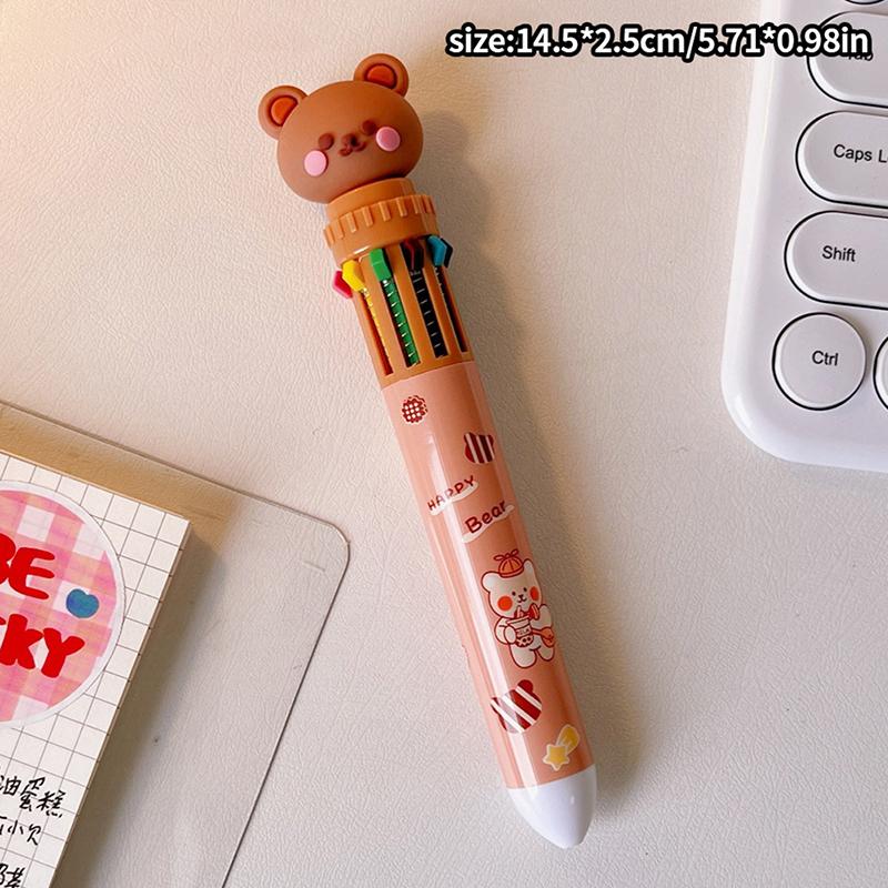 Кавайный медведь, мультяшный силиконовый 10 цветов, массивная шариковая ручка, школьные канцелярские товары