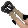 Women Winter Ribbed Knit Leg Warmers 3D Stuffed Plush Heart Crochet Boot Socks Black heart on brown