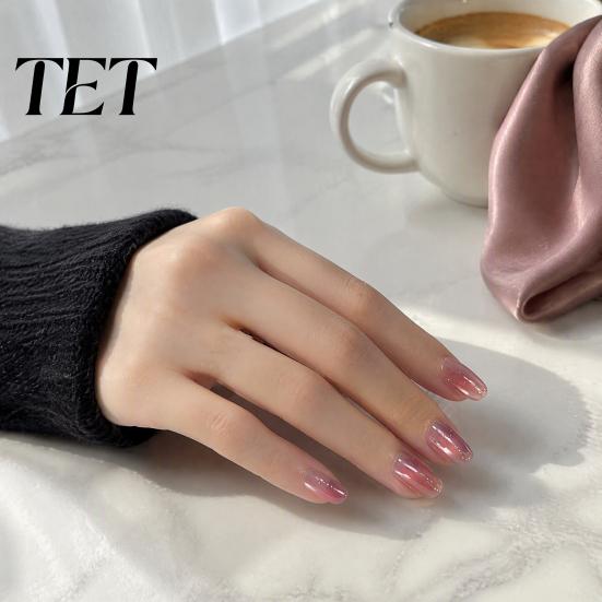 Clear Fake Nails 10Pcs Cats Eyes Press on Kit, Glossy Almond Stick-on Nails, Reusable Nail Salon Quality Long Glue False for Women Girls Press-on