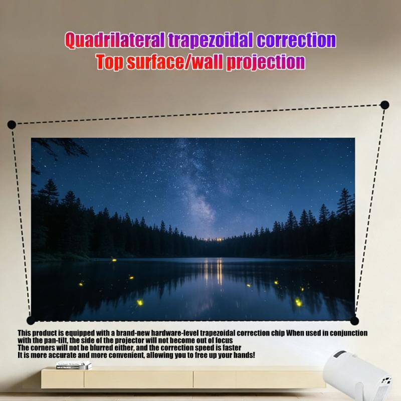 Полностью беспроводной проектор 1080P с поворотным на 240 градусов объективом и автоматической коррекцией трапецеидальных искажений для домашнего развлечения. Совместимость с US 110V