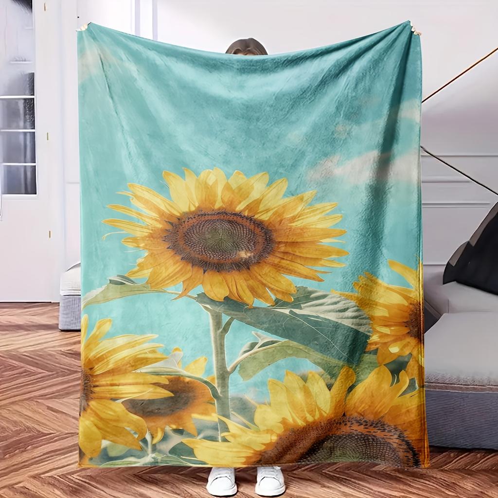 A Bunch of Sunflowers Against Blue Sky - Themed Blanket - Comfortable Flannel Fabric Hypoallergenic Suitable for All Seasons - Ide