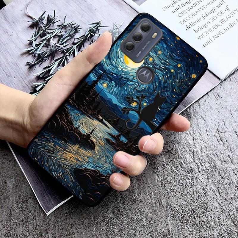 Чехол для телефона для Moto G86 G85 G75 G15 G05 G56 G72 G53 G54 G84 G60 G31 G32 G24 G 5G G Play Звездная ночь Ван Гог кот