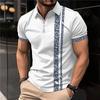 Men's Shirt Polo Casual Zip Short Sleeve Fashion Casual Zipper Summer Spring Regular Fit 3D Flower Stripes Print Shirt