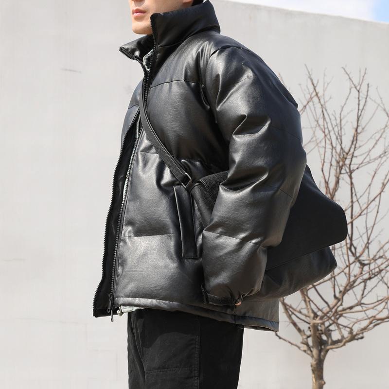 Мужская пуховая куртка с хлопковой подкладкой, зимняя куртка с воротником-стойкой, утолщенная куртка с хлебом, свободная куртка с хлопковой подкладкой, куртка из искусственной кожи 4XL