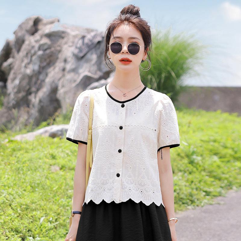 2025 Женский кружевной топ с коротким рукавом для похудения больших размеров - Новый французский стиль