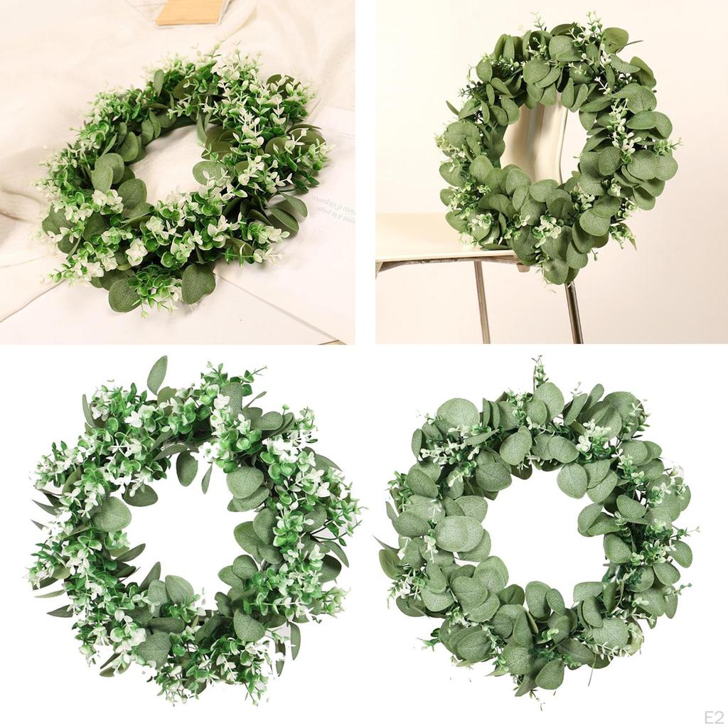 17-inch Artificial Green Leaves Wreath with Flowers Farmhouse Greenery for Front Door