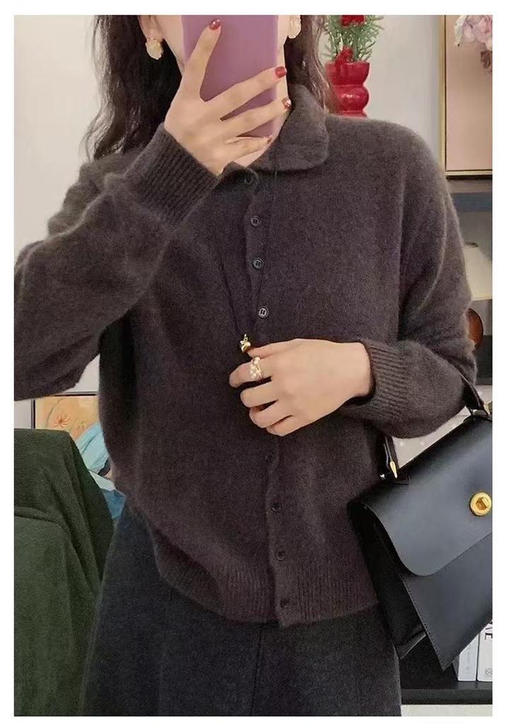 Women's Seven-Needle Cashmere Cardigan - Autumn/Winter Thickened, Soft, Versatile, Multi-Button, Stand Collar Sweater
