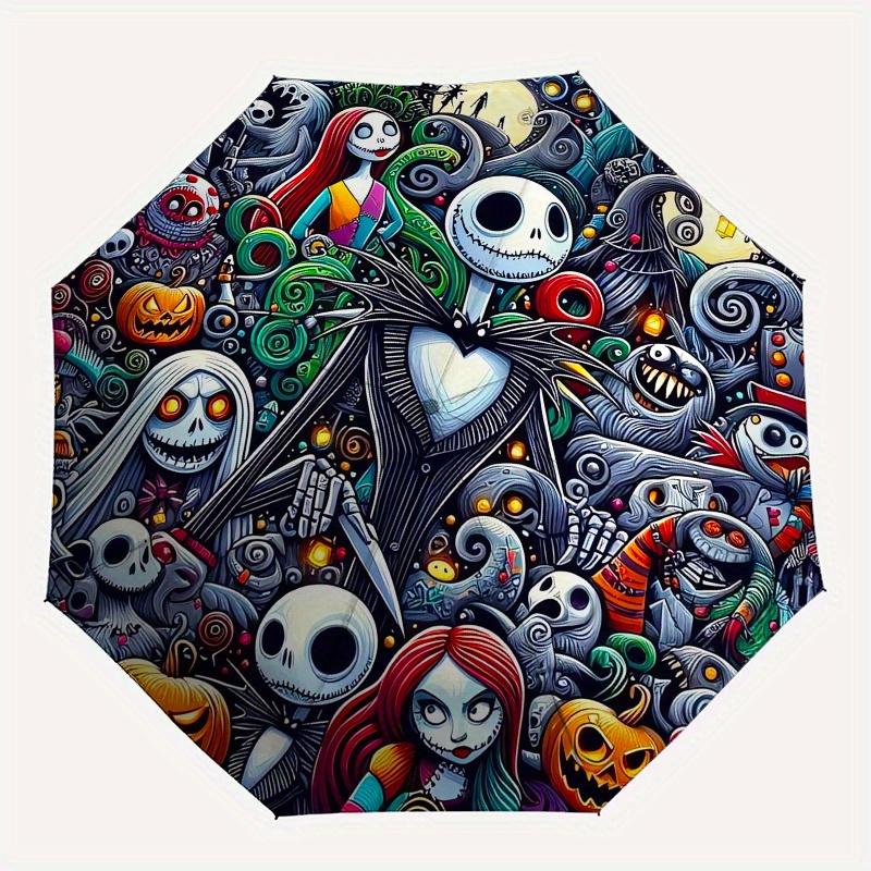 Nightmare Before Christmas,Halloween Automatic Opening and Closing Umbrella - 8-rib Folding Design, Lightweight and Portable, Suitable for D
