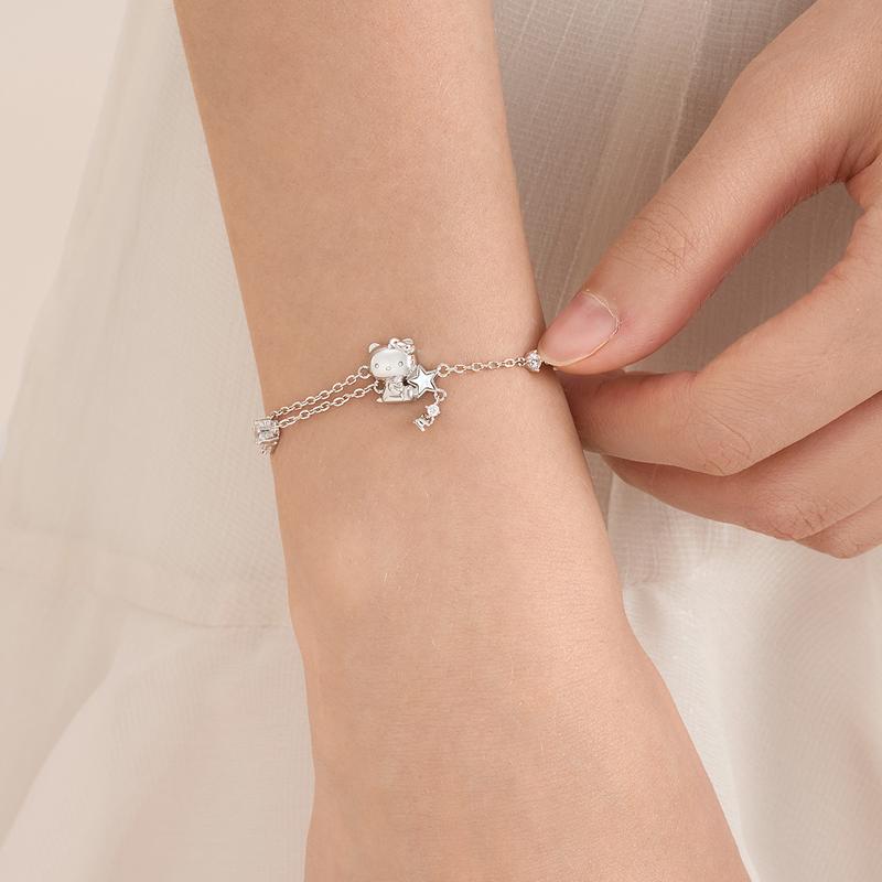 Sanrio 925 silver limited edition, trendy color painting, Cinnamoroll starry sky, fugitive princess simple niche design bracelet, 6096 Cinnamon Dog