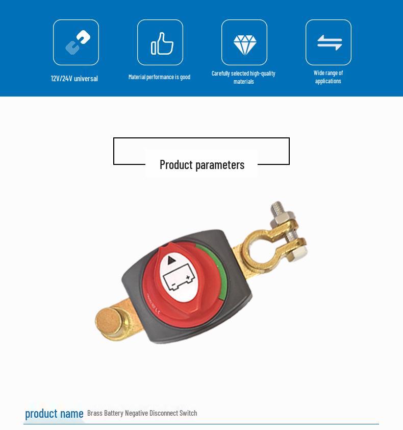 Brass Car Battery Disconnect Switch for 12V/24V, 15-17mm Negative Terminal.