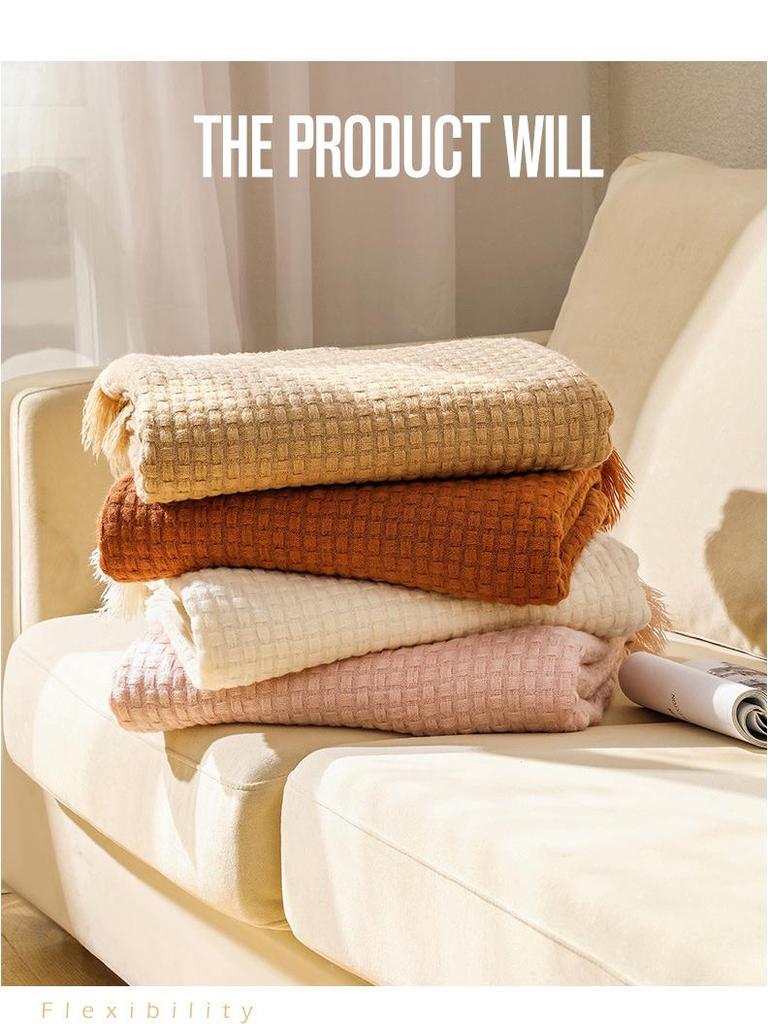 Одеяло для дивана из однотонной шерстяной вязки Nordic Waffle