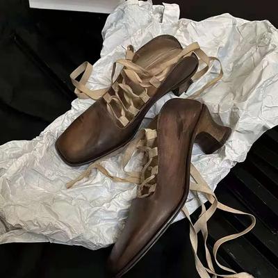 Винтажные женские туфли Мэри Джейн на шнуровке, балетки на толстом каблуке