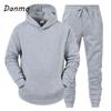 Danmo Sport Suit Men Fashion Hoodie Pant Set Cotton Hooded Autumn Casual Solid Color Tracksuit Set