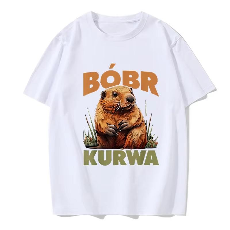 90s Cartoon Kurwa Bober Printed Tshirt Kurwa Bober Women Y2k Tops T-shirt Summer Casual Short Sleeve Round Neck Soft Clothing