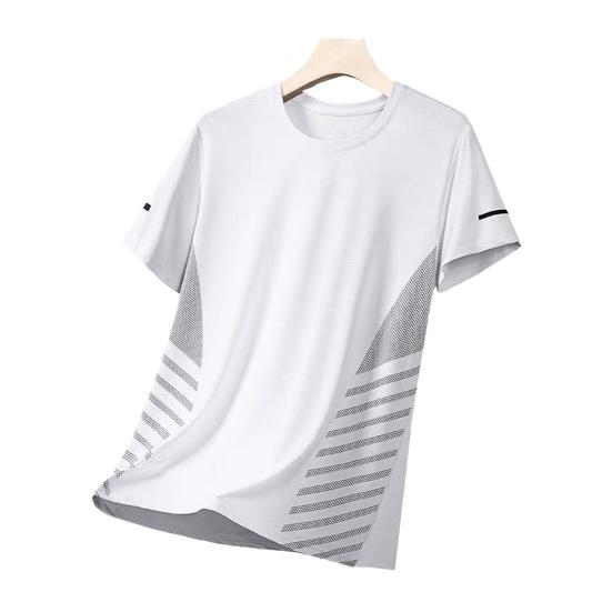 Summer Men Top Ice Silk Quick-drying Mesh Short Sleeves Plus Size O Neck Loose Contrast Color Thin Elastic Casual Pullover Daily Sport T-shirt