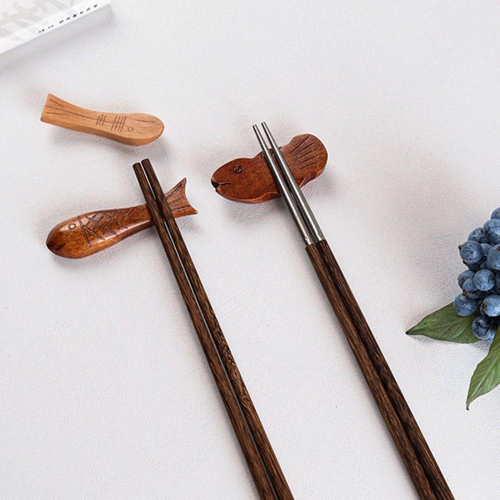 6Pcs Japanese Style Spoon Wooden Chopstick Pillow Chopstick Holder Kitchen Tableware Chopstick Rest