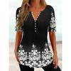 Trendy And Cool Women's Summer Loose V-neck Pullover Short-sleeved Button Printed T-shirt