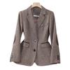 Autumn Retro Splice Plaid Sequins Blazers Coat For Women Brown Elegant Business Vintage Ladies Suit Jacket