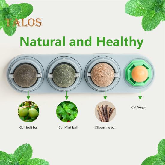 4 шт. шарики для лизания кошачьей мяты, вращающиеся настенные съедобные шарики для кошек, игрушка с натуральной кошачьей мятой, безопасная и здоровая игрушка для чистки зубов котенка для дома