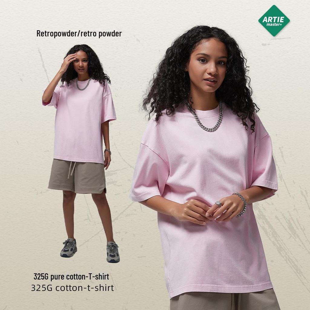 ARTIE Men's 2024 Summer 325g Batik Washed Distressed Retro T-Shirt - American Fashion Short Sleeve