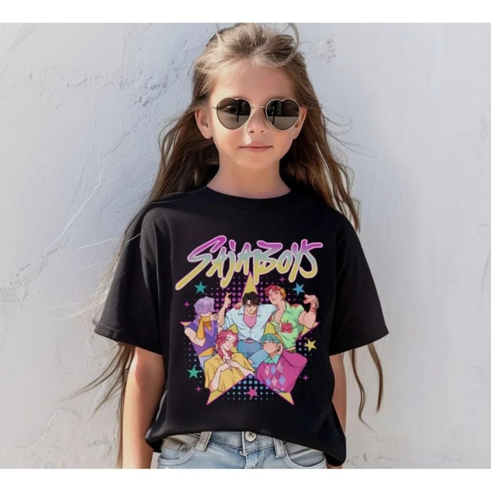 Детская футболка Kpop Охотники на демонов с коротким рукавом Saja Мальчики Kdis Футболка Милые Kpop Охотники на демонов Harajuku Футболка для мальчиков и девочек