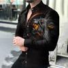 Fashion Men's Shirts Printed Lion Shirt Long Sleeve Lapel Men's Shirt
