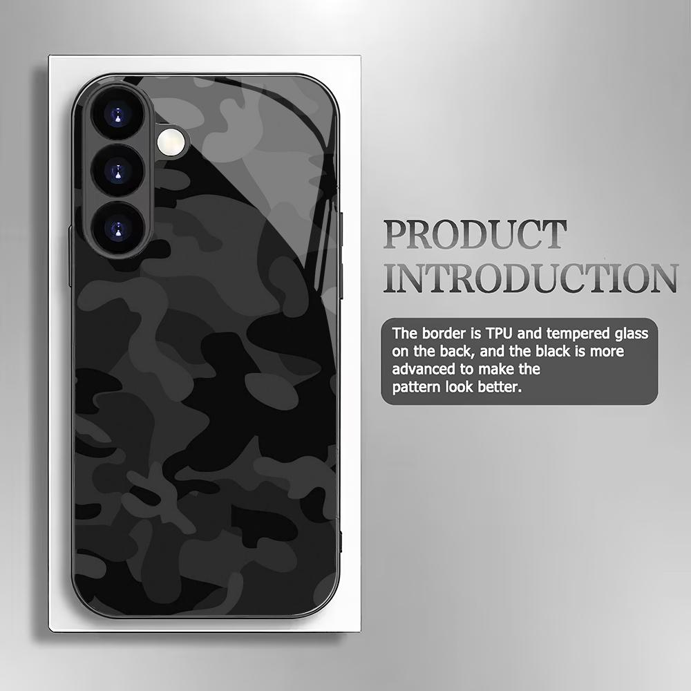 Черный камуфляжный стеклянный чехол для телефона, подходящий для Samsung Galaxy S26 S25 S24 S23 S22 S21 S20 FE Ultra Plus 5G, противоударная задняя крышка