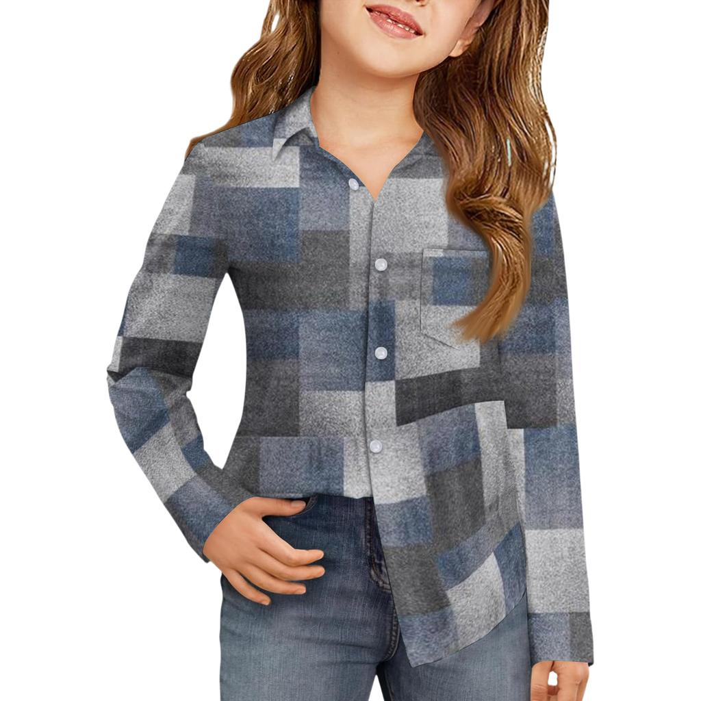 Рубашка на пуговицах для девочек - Блузка-платье с длинным рукавом